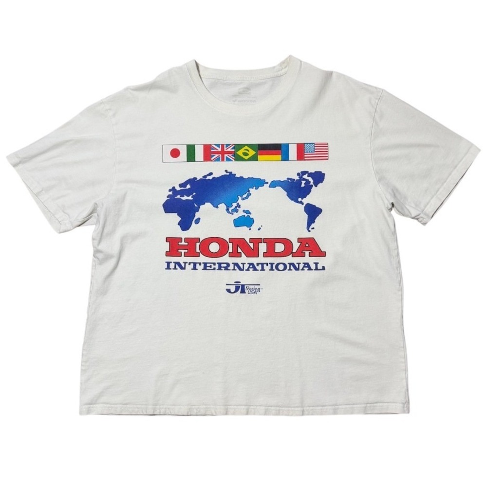 Honda International JT Racing USA White Graphic Mens XL World Map Flags T-Shirt